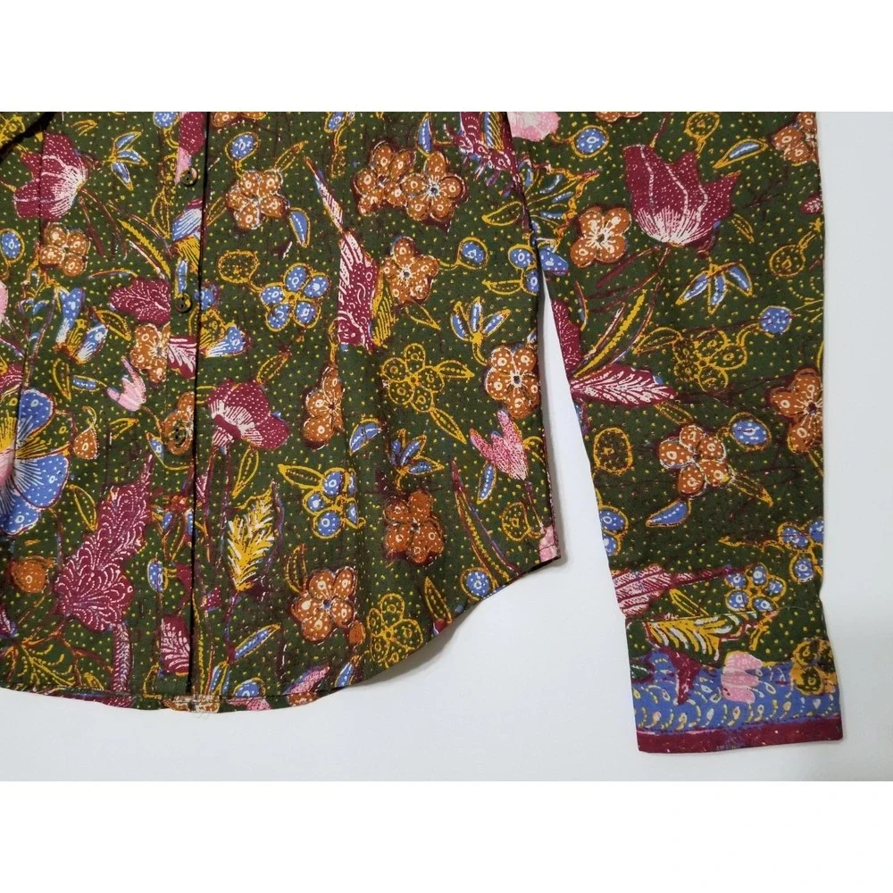 Ulla Johnson Willa Puff Sleeve 100% Cotton Blouse Pine Green Floral Size 0 $275